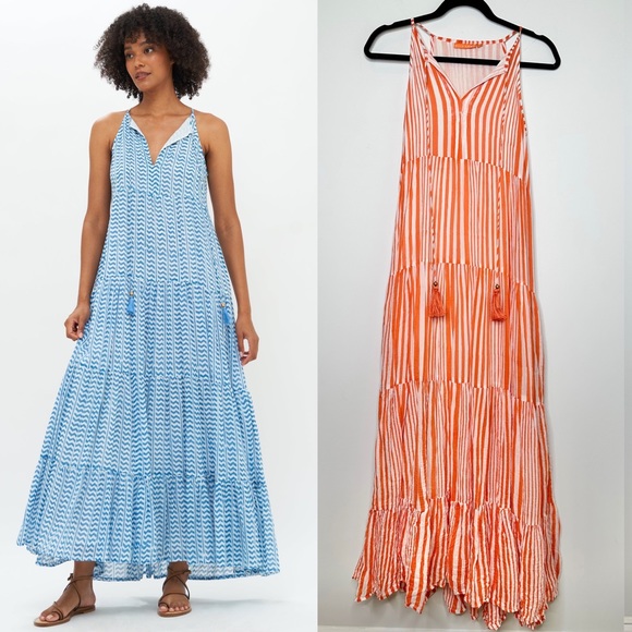 Oliphant Dresses Oliphant Long Tiered Tassel Maxi Dress In Vertical